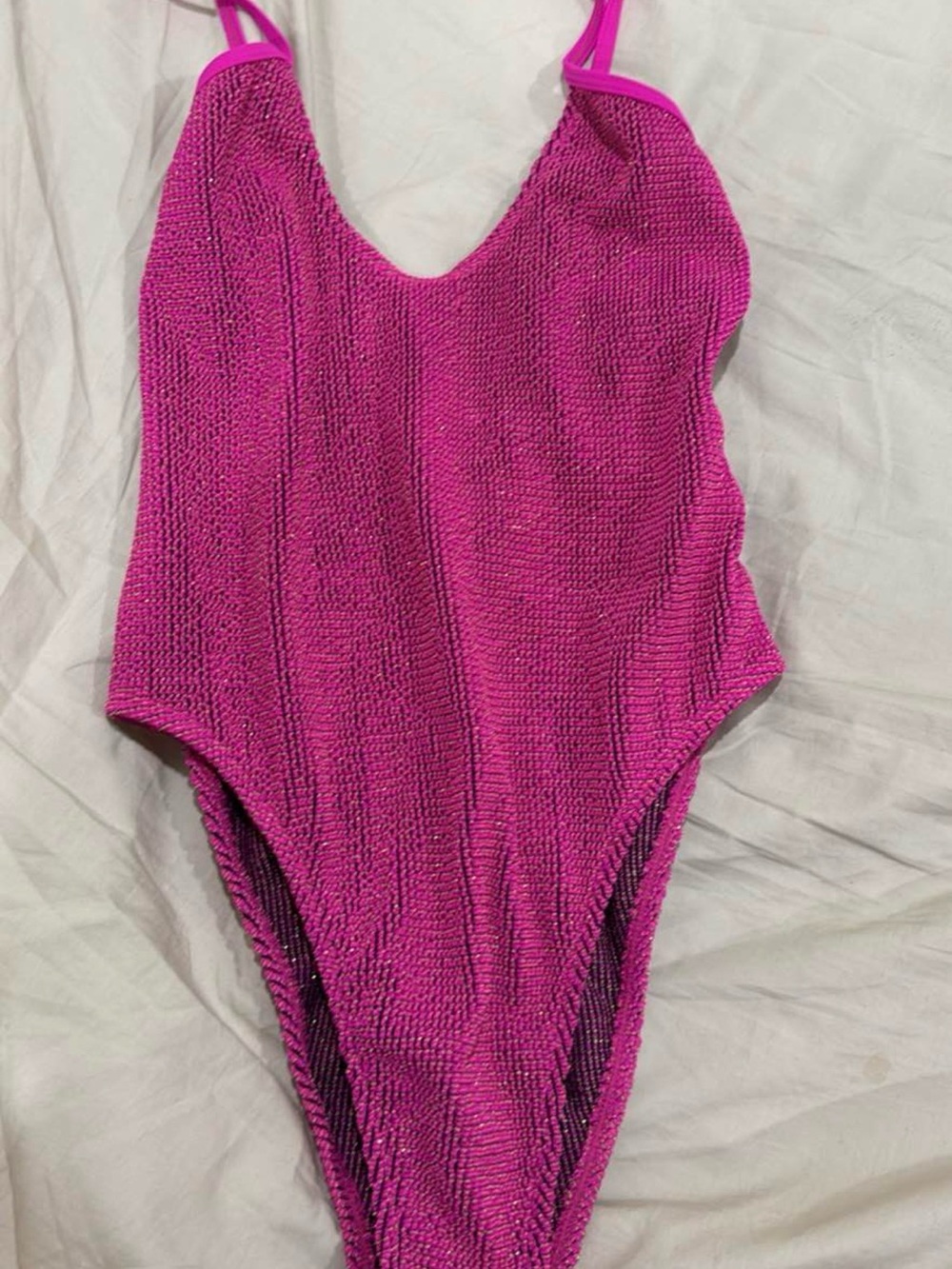 Good American Magenta Textured One-Piece Swimsuit